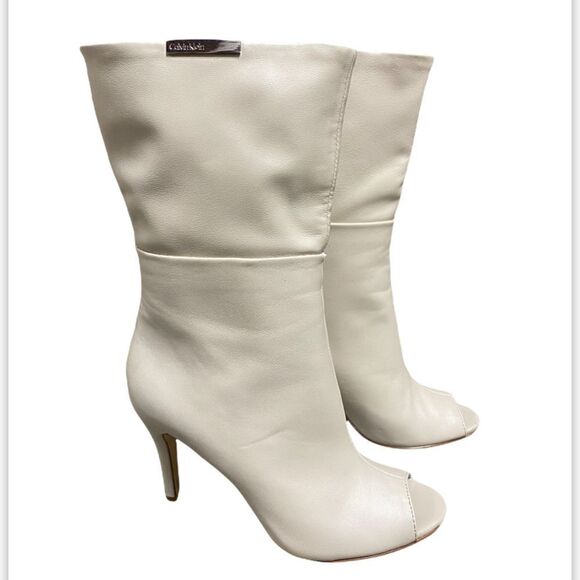 Calvin Klein Kaiya Cream Peep Toe Heeled Boots Size 6 - Picture 1 of 12